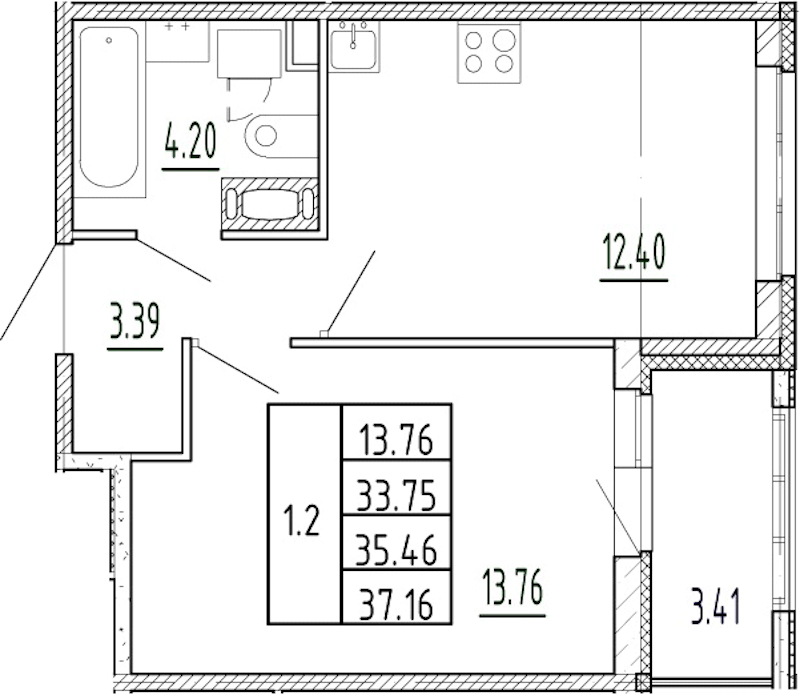 1-комнатная квартира 33.75 м², 2/13 эт., ЖК «Полис Приморский 2»